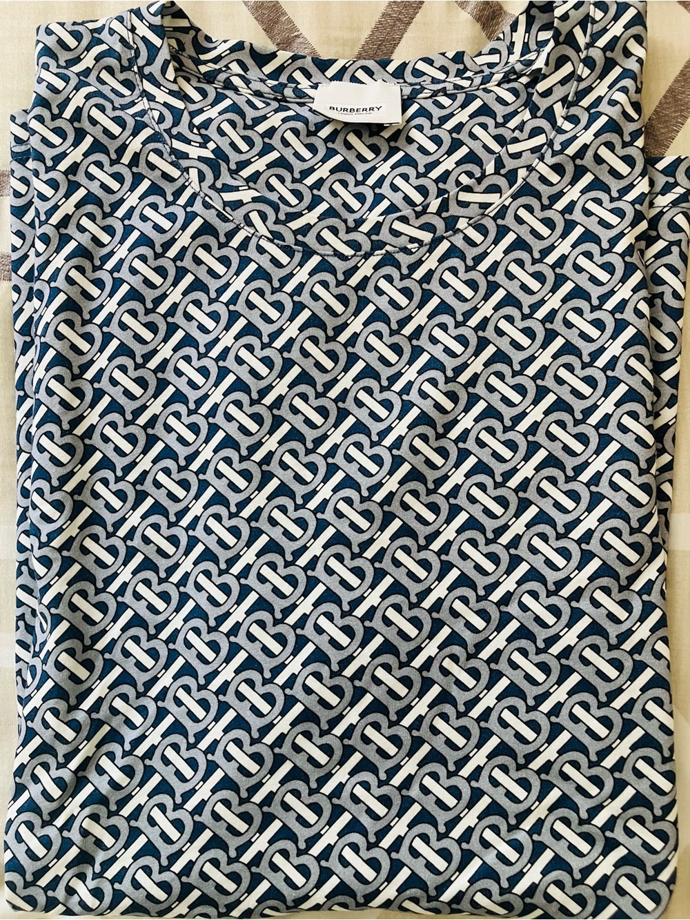 Burberry Monogram Logo Print Top in Navy & White xxl